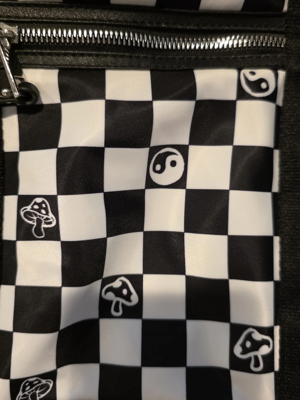 Like Dreams Black & White Checkered Mushroom Yin Yang Backpack